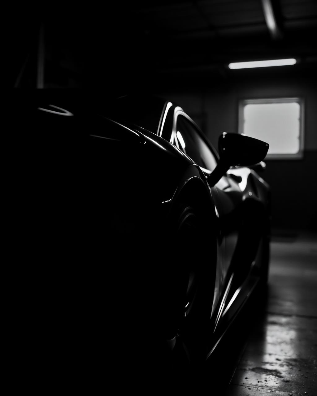Voiture de sport premium, détail en noir et blanc